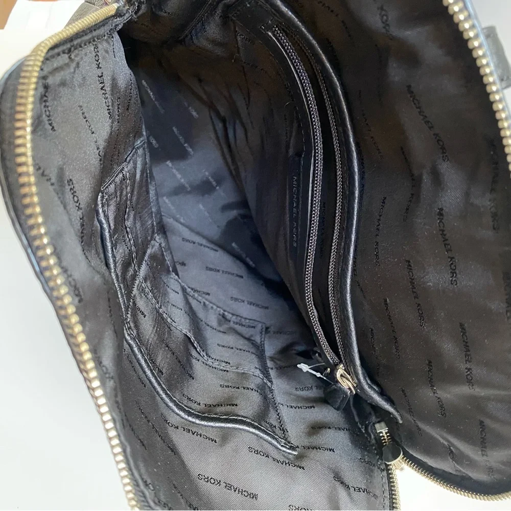 SILVER HARDWARE MICHAEL KORS BLACK RHEA SLIM PEBBLED LEATHER BACKPACK PURSE - Picture 8 of 9